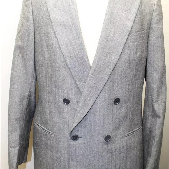 Pierre Cardin Men Blazer Gray Pin Stripe 38R Wool Blend Double Breasted Lined - Picture 3 of 15